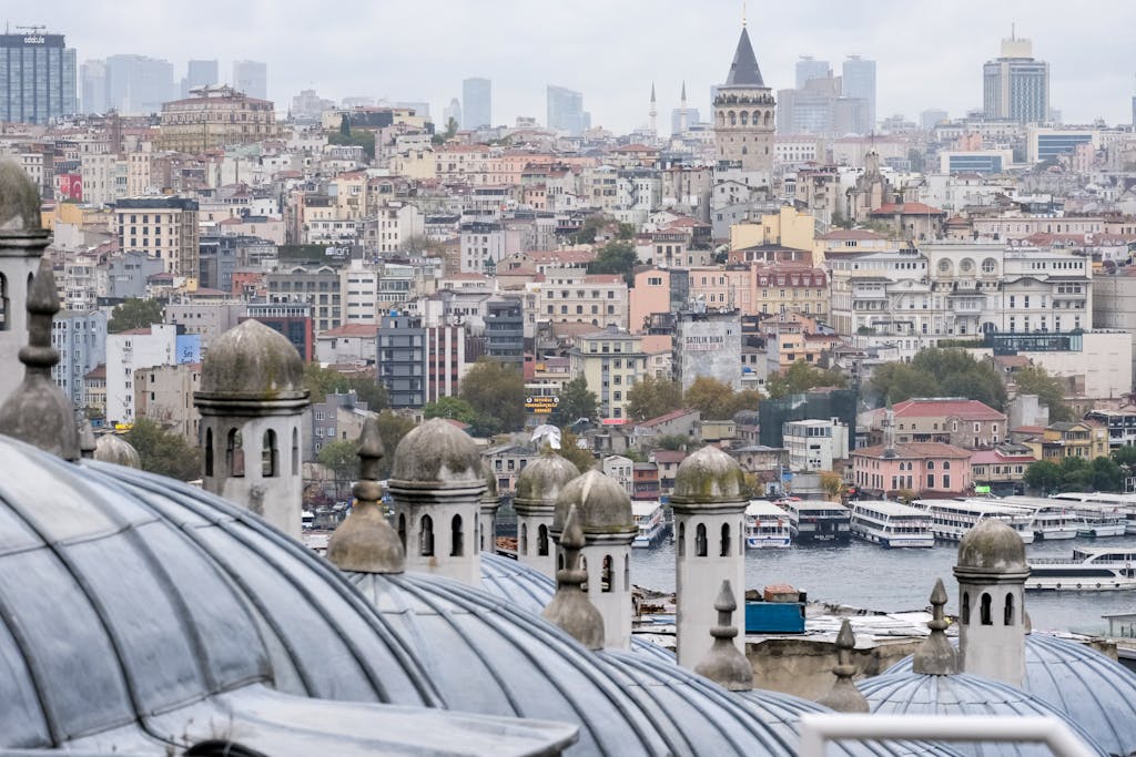 Panoramic view of Istanbul skyline, featuring the iconic Galata Tower and the Golden Horn.